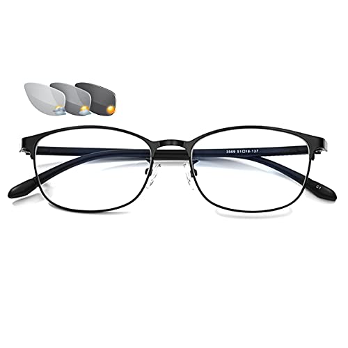 HAOXUAN Gafas de Lectura fotocromáticas Unisex, Lector de Marco de aleación multifocal Progresivo, Gafas de Sol para Exteriores, dioptrías de +1,0 a +3,0,Black Gray,+2.50
