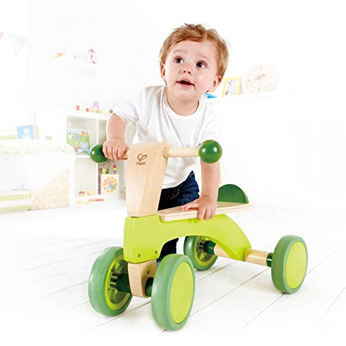 Hape Bicicleta Pequeña sin Pedales de Madera, Premiada Bicicleta de Juguete de Cuatro Ruedas de Madera para Empujar de Equilibrio para Niños y Niñas Pequeños con Ruedas de Goma, Verde Vivo