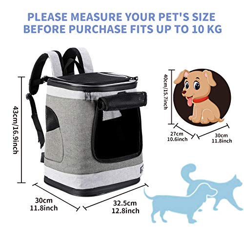 HAPPY HACHI Mochila Plegable para Perros Gatos Pequeño Mediano Transportín Porta Cachorros Viaje Pasear Moto Bici con Ventanas Transpirable Gris