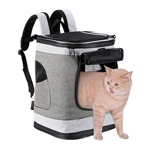 HAPPY HACHI Mochila Plegable para Perros Gatos Pequeño Mediano Transportín Porta Cachorros Viaje Pasear Moto Bici con Ventanas Transpirable Gris