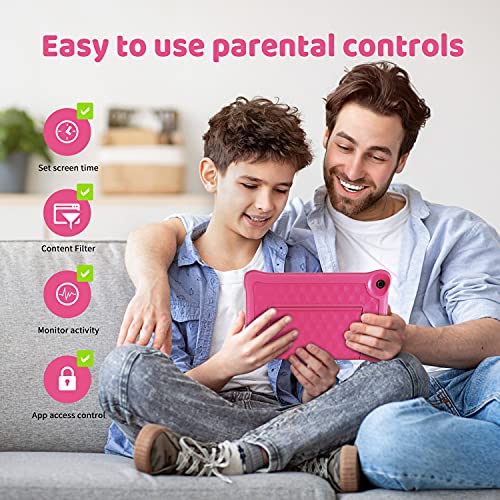 HAPPYBE Tablet Niños, 8 Pulgadas Android 10.0 Tablet PC para Niños, 2GB + 32GB, 1920 * 1200 Pantalla IPS FHD, QuadCore, Kidoz Preinstalado, WiFi, Bluetooth, Doble Cámara Tablet Infantil (Pink)