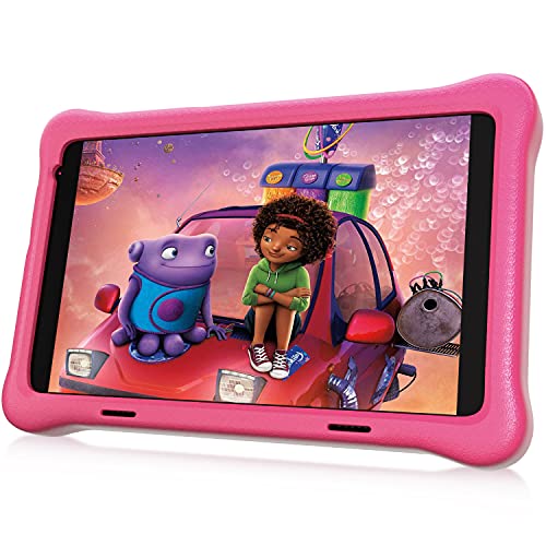 HAPPYBE Tablet Niños, 8 Pulgadas Android 10.0 Tablet PC para Niños, 2GB + 32GB, 1920 * 1200 Pantalla IPS FHD, QuadCore, Kidoz Preinstalado, WiFi, Bluetooth, Doble Cámara Tablet Infantil (Pink)