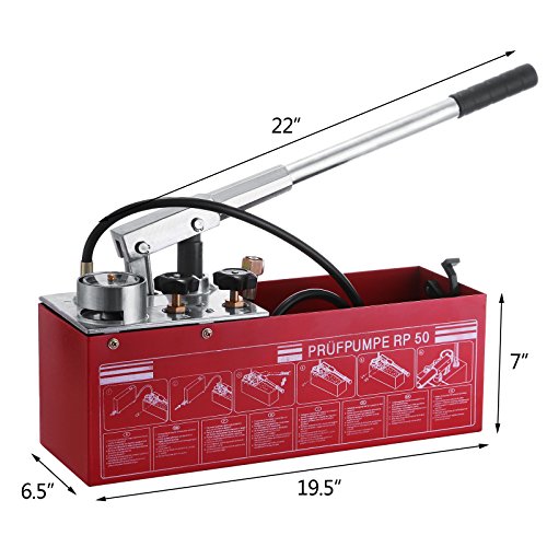 Happybuy Bomba de prueba manual de 50 bar 726 PSI, tanque de 3 galones con sistema de válvula doble, bomba de prueba hidráulica de flujo de 45 ml, conexión de acero inoxidable para presurizar fluidos