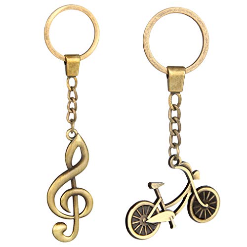 harayaa Retro Bronce Llavero Bicicleta + Símbolo Musical Colgante Llavero de Coche