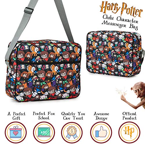 HARRY POTTER Mochila Bandolera para Colegio Viajes, Bolsa de Mensajero Estampado Chibi, Articulos Oficiales, Regalos Para Niños y Adolescentes