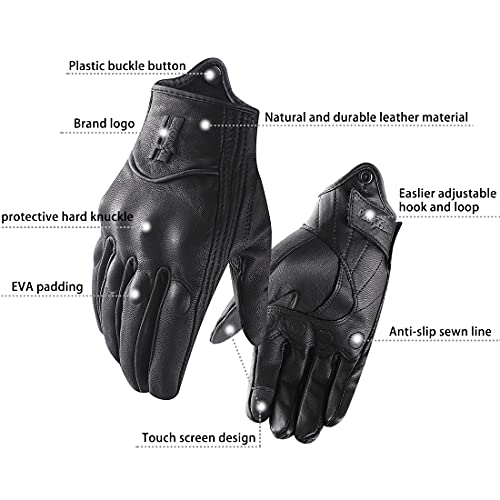 HarssidanzarActualización de guantes de motocicleta con pantalla táctil de cuero de piel de cabra de dedo completo para hombre GM028EU3,Negro,talla M