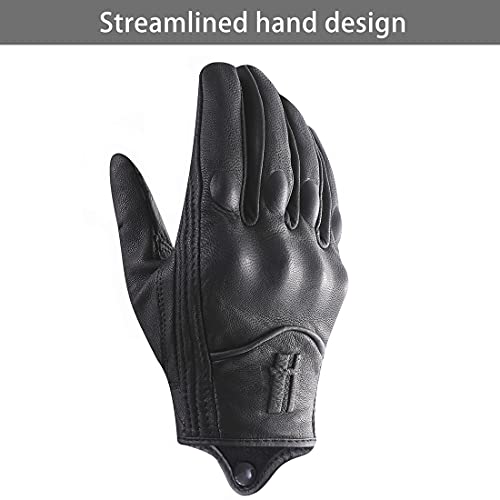 HarssidanzarActualización de guantes de motocicleta con pantalla táctil de cuero de piel de cabra de dedo completo para hombre GM028EU3,Negro,talla M