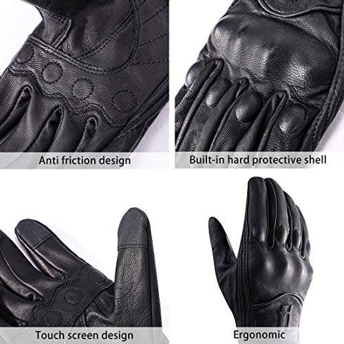 HarssidanzarActualización de guantes de motocicleta con pantalla táctil de cuero de piel de cabra de dedo completo para hombre GM028EU3,Negro,talla M