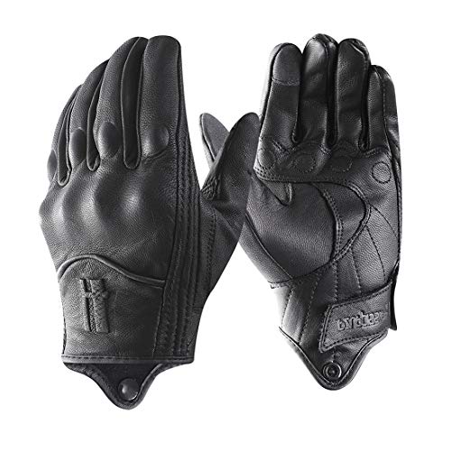 HarssidanzarActualización de guantes de motocicleta con pantalla táctil de cuero de piel de cabra de dedo completo para hombre GM028EU3,Negro,talla M