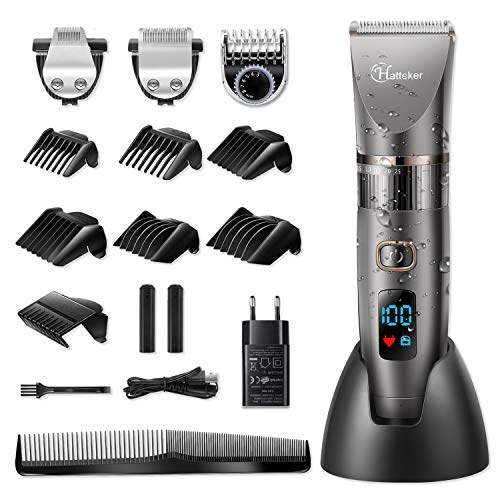 HATTEKER Cortapelos por Hombre Maquina de Cortar el Pelo Cortadora de Pelo Barbero Electric Recortador de Barba y Precisión Waterproof