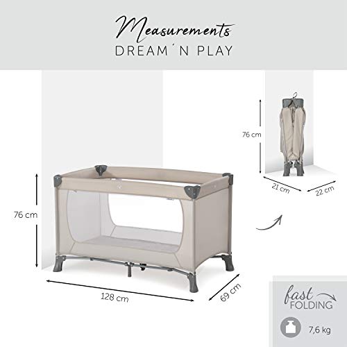 Hauck Cuna de Viaje Dream N Play, para Bebes y Niños de Nacimiento hasta 15 kg, 120 x 60 cm, Plegable, Compacta, Ligera, Incluido Bolsa de Transporte, Beige