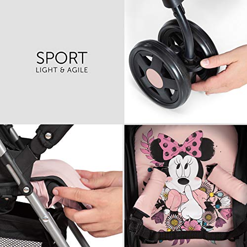 Hauck Sport Silla de paseo ultra ligera de 5,9kg, sistema de arnés de 5 puntos, respaldo reclinable, plegable, para bebes de 6 meses a 15kg, rosa