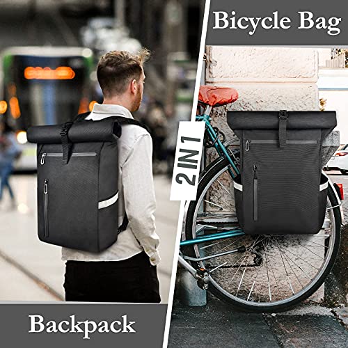HAVISON Bolsa para bicicleta para portaequipajes, 22 litros, mochila multi-compartimento, impermeable y reflectante (negro puro)