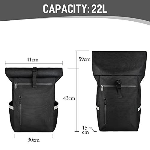 HAVISON Bolsa para bicicleta para portaequipajes, 22 litros, mochila multi-compartimento, impermeable y reflectante (negro puro)
