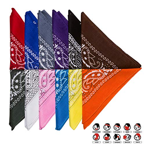 HBselect 12 Piezas Unisex Bandana Cabeza Hombre Pañuelos Cuello Mujer Multicolor Pañuelos Hombre Cuello Pañuelo Deportivo