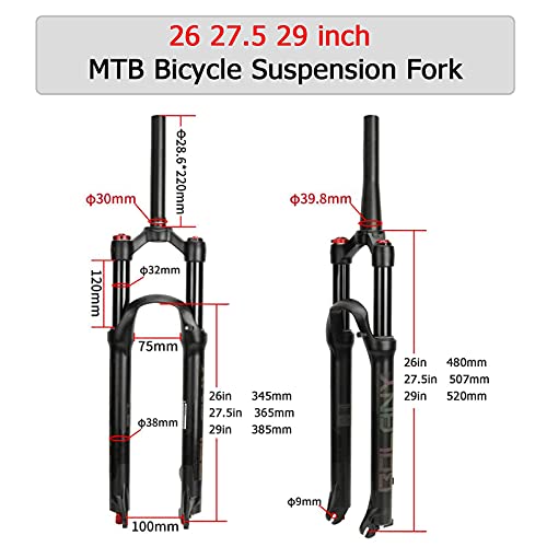 HCJGZ Horquillas 26/27.5/29 En Horquilla De Aire para Bicicleta MTB, Use Control De Hombro De Ajuste De Rebote/Control De Cable Horquilla De Bicicleta De Montaña Carrera De Horquilla De Suspens