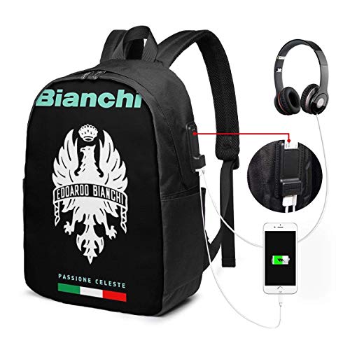 Hdadwy Bianchi Passione Celeste Bike Trendy Travel Mochila USB, Mochilas de Negocios para computadora de 17 Pulgadas Mochila para Estudiantes Mochila Informal para Senderismo