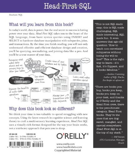 Head First SQL: Your Brain on SQL -- A Learner's Guide (A Brain Friendly Guide)