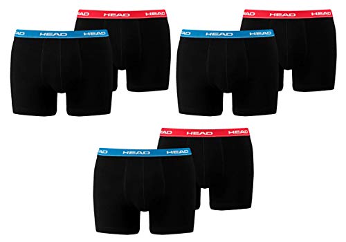 HEAD - Paquete de 6 bóxers cortos de algodón elástico para hombre, ajuste cómodo. Color negro 505 - Rojo/Azul M