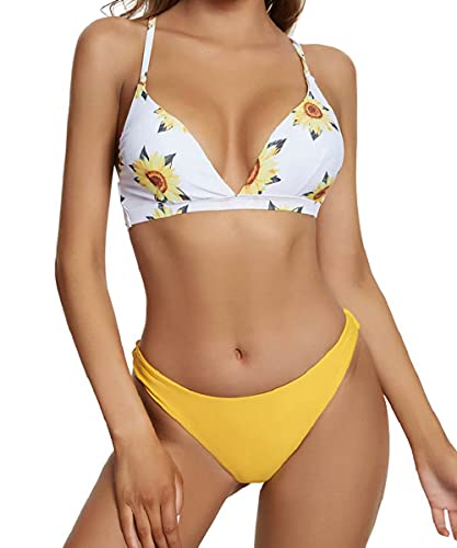 heekpek Bikinis Mujer Sexy Floral Estampado Bikini Triangulo Conjunto Bikini con Tirantes Cruzados Traseros Bikini Dos Piezas