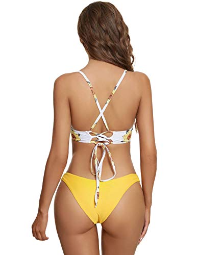 heekpek Bikinis Mujer Sexy Floral Estampado Bikini Triangulo Conjunto Bikini con Tirantes Cruzados Traseros Bikini Dos Piezas