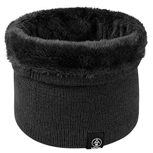 heekpek Bufanda para Hombre Mujer Calentador de Cuello Grueso Doble Capa Bufanda Tubular Cuello de Punto Térmica con Forro Polar Esquí Moto(Negro)