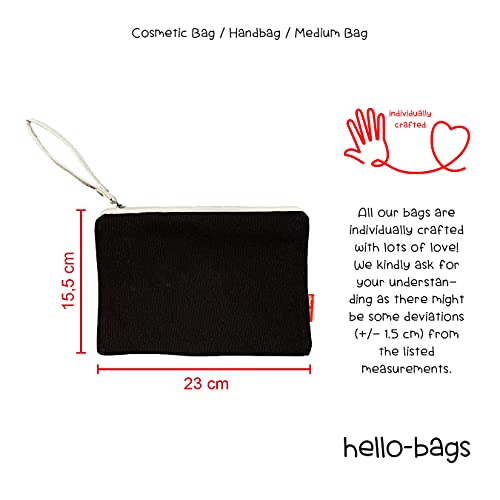 Hello-Bags. Bolso Neceser/Cartera de Mano. Algodón 100%. Modelo M. Negro. con Cremallera y Forro Interior. 23 * 15,5 cm. Incluye Bonito sobre Kraft de Regalo.