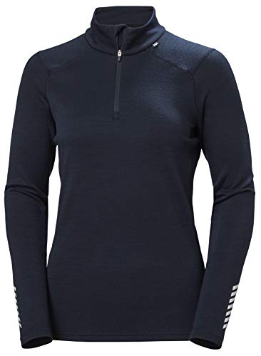 Helly Hansen Camiseta de Manga Larga para Mujer Merino Midweight 1/2 Zip Base Layer Top, Mujer, Parte Superior de la Base, 49377, Azul Marino, Extra-Large