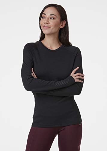 Helly Hansen W Lifa Merino Midweight Crew Camiseta Manga Larga, Mujer, Black, M