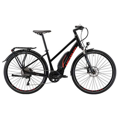 HEPHA Bicicleta eléctrica Trekking 5.0 para mujer, 70 Nm, motor central Shimano E8000, Pedelec 504 Wh, batería extraíble, 10 velocidades, bicicleta eléctrica de 28 pulgadas (negro, RH 48 cm)