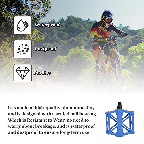 Herefun Pedales Bicicleta de Montaña, Pedal de Bicicleta Aleación de Aluminio Antideslizante Durable, Pedales Bicicleta 9/16 Pulgadas para MTB, BMX, Bicicleta Urbana, Bicicleta de Carretera (Azul)