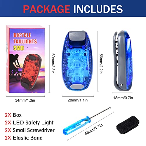 Hereneer Luces LED de Seguridad con Clip, Set de 2 Deportes Luz Estroboscópica, LED Luz Intermitente con Clip y Cinta Textil Adhesiva para Corredores, Mascota Perro, Bicicleta, Caminar y Más (Azul)