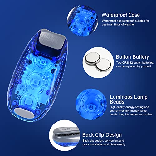 Hereneer Luces LED de Seguridad con Clip, Set de 2 Deportes Luz Estroboscópica, LED Luz Intermitente con Clip y Cinta Textil Adhesiva para Corredores, Mascota Perro, Bicicleta, Caminar y Más (Azul)