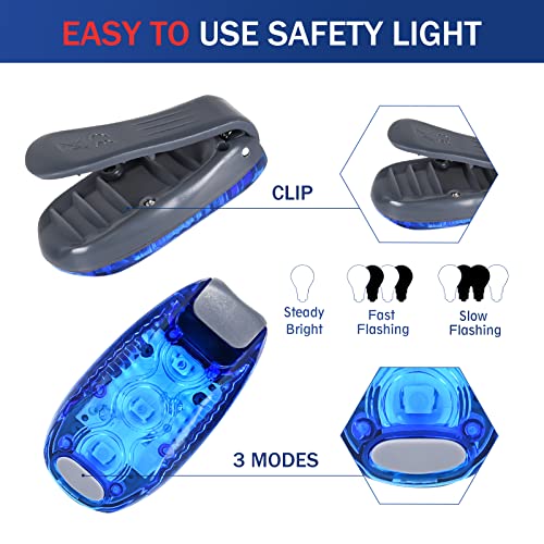 Hereneer Luces LED de Seguridad con Clip, Set de 2 Deportes Luz Estroboscópica, LED Luz Intermitente con Clip y Cinta Textil Adhesiva para Corredores, Mascota Perro, Bicicleta, Caminar y Más (Azul)