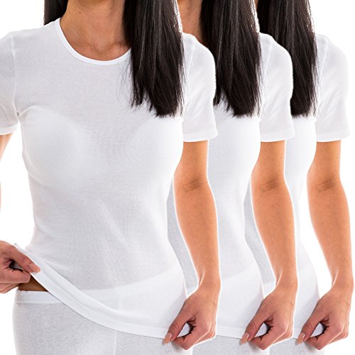 HERMKO 1800 Kit de 3 Camisetas Interiores Manga Corta para Mujer, 100% algodón, Farbe:Blanco, Größe Damen:48/50 (XL)