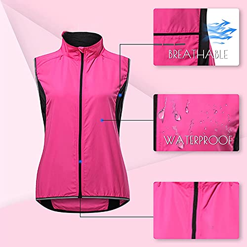 Heroine Chaleco Cortavientos Ciclismo Mujer Chaleco Bici Reflectante Impermeable Chaleco Bicicleta Transpirable Chaleco Ciclismo, Escalada, Correr, equitación con 1 par de Mangas,Rosado,M