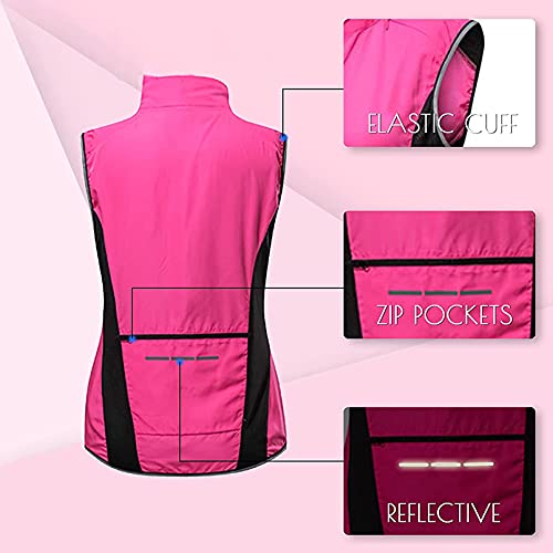 Heroine Chaleco Cortavientos Ciclismo Mujer Chaleco Bici Reflectante Impermeable Chaleco Bicicleta Transpirable Chaleco Ciclismo, Escalada, Correr, equitación con 1 par de Mangas,Rosado,M