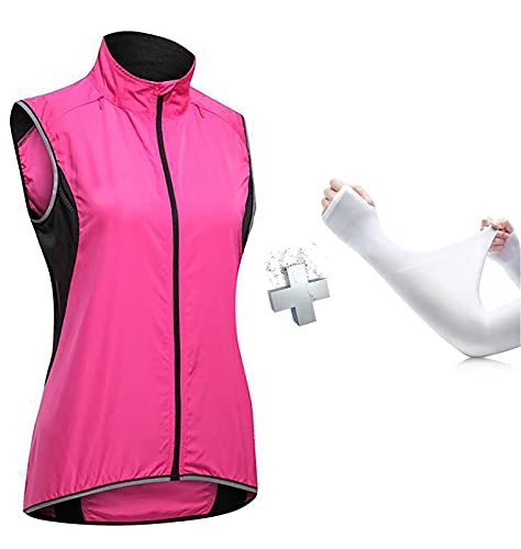 Heroine Chaleco Cortavientos Ciclismo Mujer Chaleco Bici Reflectante Impermeable Chaleco Bicicleta Transpirable Chaleco Ciclismo, Escalada, Correr, equitación con 1 par de Mangas,Rosado,M