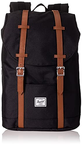 Herschel Retreat Mochila Mediana, 16.25 x 11 x 4.75 cm, Negro (Black/Tan Synthetic Leather)