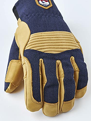 Hestra Guantes de cuero para invierno, esquí y snowboard, color azul marino y marrón 6