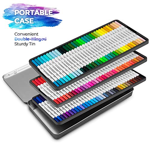 Hethrone Rotuladores Punta Pincel 100 Color Rotuladores Doble Punta Acuarelables Profesionales, Dual Tip Brush Pen para Adultos Caligrafía, Lettering, Bocetos, Dibujo