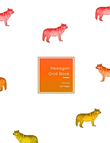 Hexagon Grid Book: Red orange and yellow wolf design | 1/4 inch standard size Hexagonal Graph / grid Paper Composition notebook for Organic Chemistry and Biochemistry note taking