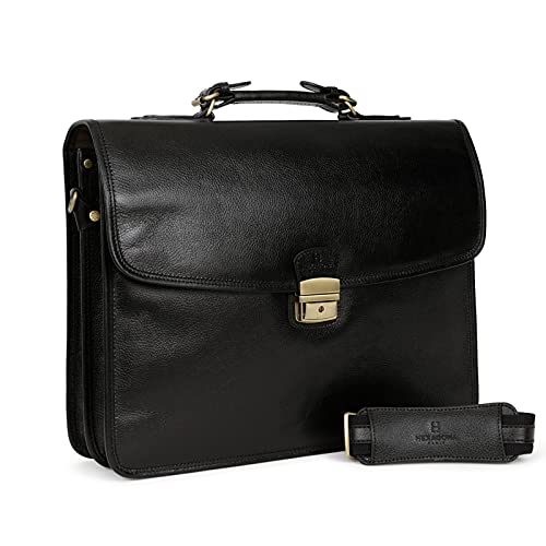 Hexagona-Republique, Hexagona Paris-Satchel-para Hombre-Colección Republique-Negro-en Piel de Vacuno Vegetal-Bolso-Maletín-Bolso Bandolera-Bolso Business L:40 x h:29 x P:13,5 cm-119099-0100-TU