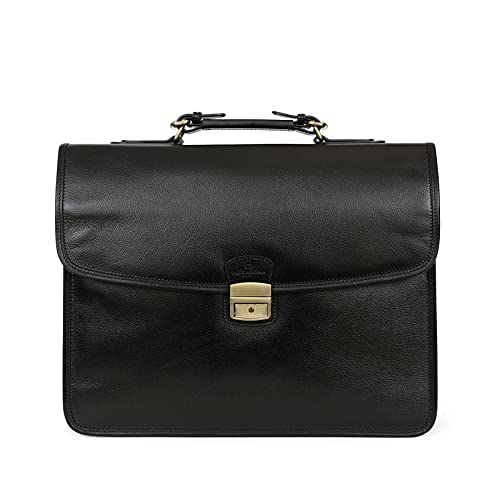 Hexagona-Republique, Hexagona Paris-Satchel-para Hombre-Colección Republique-Negro-en Piel de Vacuno Vegetal-Bolso-Maletín-Bolso Bandolera-Bolso Business L:40 x h:29 x P:13,5 cm-119099-0100-TU