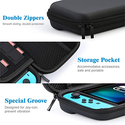 HEYSTOP Funda Compatible con Nintendo Switch y Switch OLED, Funda de Viaje para Nintendo Switch con Más Espacio de Almacenamiento para 8 Juegos, Funda para Nintendo Switch Console & Accesorios (Negro)