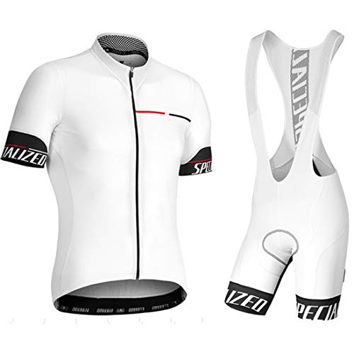 HFJLL Conjunto De Jersey De Ciclismo Conjunto De Manga Corta De Bicicleta Camisa Transpirable De Secado RáPido + Culotte Corto,White,XL(180-185CM)