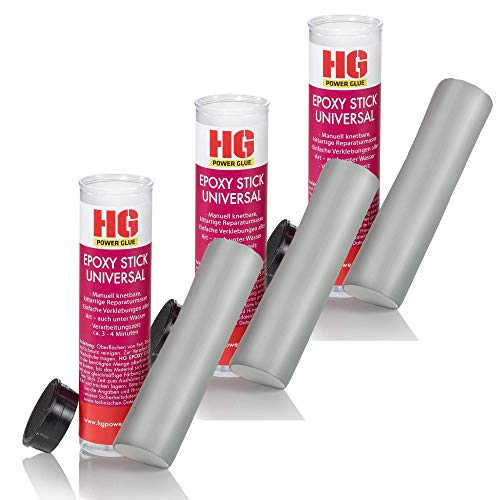 HG POWER GLUE Plastilina epoxi de 2 componentes La plastilina de reparación especial se adhiere perfectamente al metal, hierro, latón, vidrio, aluminio, madera, fibra de vidrio, cobre, acero (3x 56g)