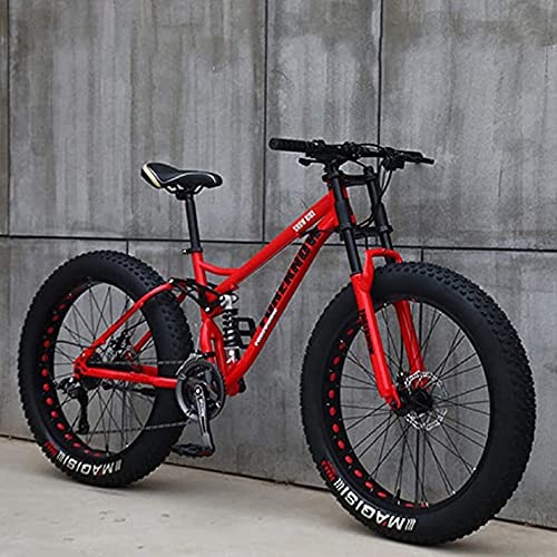 HHORB Bicicletas De Montaña De 26", Bicicleta De 24 Velocidades, Bicicleta De Trail De Montaña con Neumáticos Gruesos para Adultos, Marco De Acero con Alto Contenido De Carbono, Doble Suspensión,Rojo