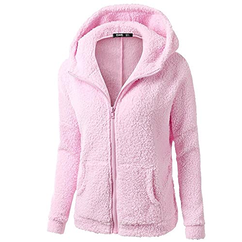 HHWY Chaqueta con capucha para mujer, de gran tamaño, de forro polar, para el tiempo libre, con cremallera, con bolsillos, chaqueta de felpa con capucha, ligera, resistente al viento, Prink1, XL