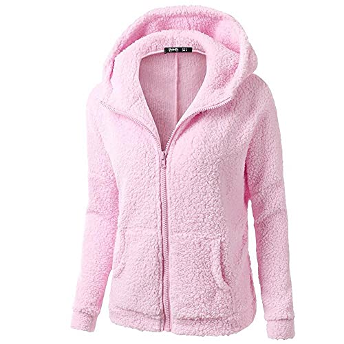 HHWY Chaqueta con capucha para mujer, de gran tamaño, de forro polar, para el tiempo libre, con cremallera, con bolsillos, chaqueta de felpa con capucha, ligera, resistente al viento, Prink1, XL